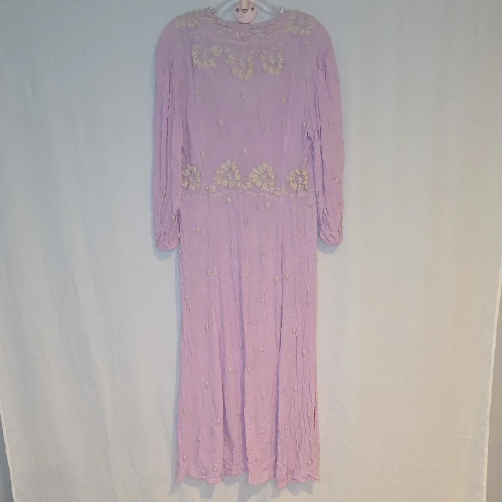 Free People Lilac 3/4 Sleeve Dress with Floral Embroidery - Picture 2 of 3